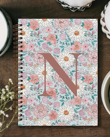 Vintage Floral Personalized Notebook, Initial Letter N Notebook Journal ,Vintage Flower Notebook for Work School Office Supplies,,Monogrammed Notebook for Women Teen Girl,Back to School Supplies 5.5 x 8.3
