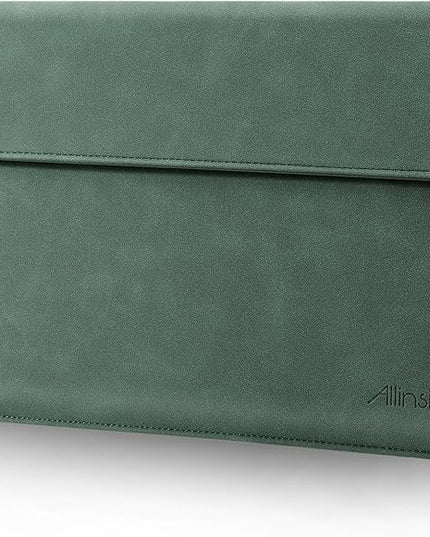 Allinside 13 Inch Laptop Sleeve Case for MacBook Air 13 2018-2025/MacBook Pro 13 2016-2022/Macbook Pro 14 2021-2024, Waterproof Matte PU Leather Horizontal Envelope Protective Case Cover, Dark Green
