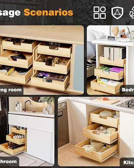 Gsskny Pull Out Cabinet Organizer, 14''W×21''D Sliding Drawers for Cabinets, 3 Tier Soft Close Slide Out Wooden Pull out Drawers, Base Cabinet Organization for Kitchen, Pantry, Bathroom
