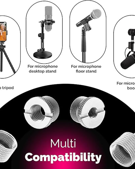 IXTECH Mic Stand Adapter Set 8 pc - Metal Tripod Adapters Female-Male 5/8-3/8, 3/8-5/8, 5/8-1/4, 1/4-5/8 ADP02 Silver