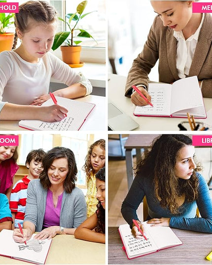 feela 12 Pack Notebooks Journals Bulk, Hardcover Notebook Classic Ruled Lined Journals with Pen Holder for Women Girls School Business Supplies, with 12 Black Pens, 120 GSM, 5.1”x8.3”, A5, Berry