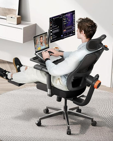 Newtral Office Chair Ergonomic with Footrest, Auto-Following Lumbar Support, High Back Desk Chair with 4D Armrest,136° Tilt Lock, Adjustable Seat Depth & Height (Supreme with Laptop Tray, Black)