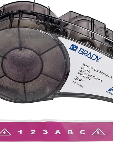 Brady Authentic (M21-750-595-PL) All-Weather Vinyl Label for Indoor/Outdoor ID, Lab and Equipment Labeling, White on Purple- For M210, M210-LAB, M211, BMP21-PLUS and BMP21-LAB Printers, .75" W, 21' L