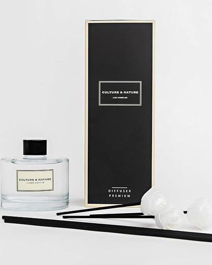 CULTURE & NATURE Reed Diffuser Set 6.7oz (200ml) Clean Cotton Scented Diffuser with Sticks Home Fragrance Reed Diffuser for Bathroom Shelf Decor