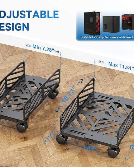 Suptek Computer Tower Stand,7.28 to 11.81 inch Wide Adjustable CPU Steel Rolling Stand,Under Desk or Floor Mobile CPU Stand Holder with Locking Caster Wheels,Gaming PC Holder, Black