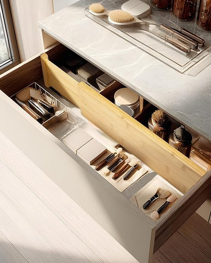VaeFae 3 Pack Bamboo Drawer Dividers, 4" High Adjustable 16.6" - 21.8" Clothes Drawer Organizers, Expandable Separators for Bedroom/Bathroom/Kitchen/Office Storage