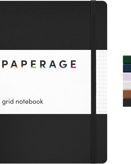 PAPERAGE Graph Paper Journal Notebook, (Black), 160 Pages, Medium 5.6 in x 8 in - 100 GSM Thick Paper – Hardcover Grid Notebook for Work or School