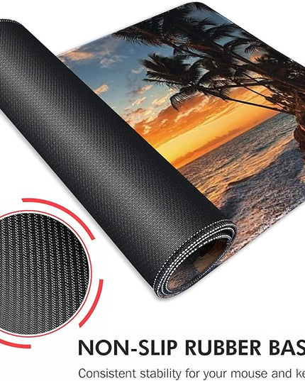 Galdas Gaming Mouse Pad XXL XL Large Mouse Pad Mat Long Extended Mousepad Desk Pad Non-Slip Rubber Mice Pads Stitched Edges Thin Pad (31.5x11.8x0.12 Inch)-Sunset Beach