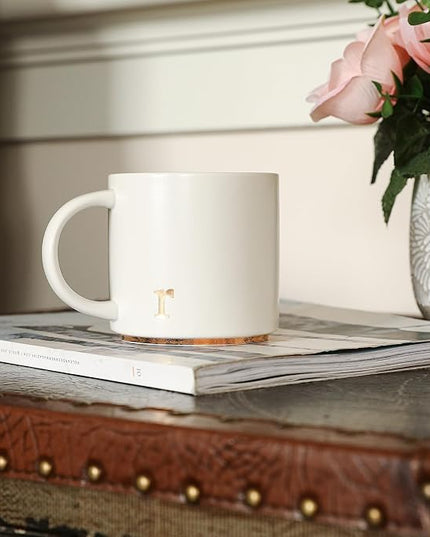 COLLECTIVE HOME - Monogram Ceramic Mugs, 15 oz Golden Initial Coffee Cups, Elegant Alphabet Tea Mugs, Elegant Personalized Mug with Gift Box, Luxurious Cups for Office and Home (r)
