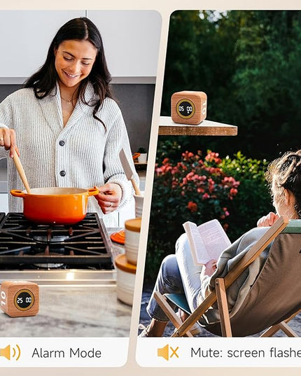 Exlliy Rotating Productivity Timer 5, 25, 10, 50 Minutes Preset, Desk Cube w/Gravity Sensor for ADHD, Mute Functions, Ideal for Work, Study, Kitchen, Back to School (1, Wood Grain Finish)