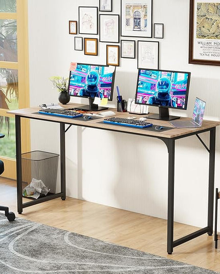 PayLessHere | 55 Inch Computer Desk | Nature | Office Desk with Metal Frame, Adjustable Feet | Water-Resistant, Scratchproof Surface | Sturdy Writing Table for Home Office or Study | Pack of 1