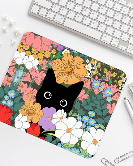 Black Cat Square Mouse Pad,Non-Slip Rubber Base Mouse Pad,Home Office Decoration Desktop Accessory,Laptop Mouse Pad for Office Laptops,9.4x7.8x0.12inch 4