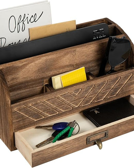 VERGOODR Solid Wooden Desk Drawer Organizer Desktop File Sorter,Desktop Mail Organizer with Handle For Office Supplies,Office Desk Accessories & Workspace Organizers for Home Organization (Brown)