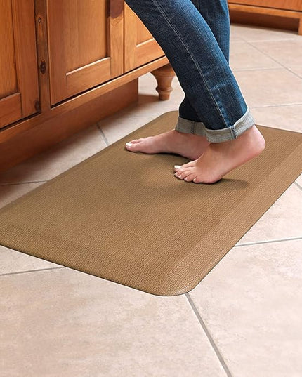 NewLife by GelPro Anti-Fatigue Designer Comfort Kitchen Floor Mat, 20x32”, Grasscloth Khaki Stain Resistant Surface with 3/4” Thick Ergo-Foam Core for Health and Wellness