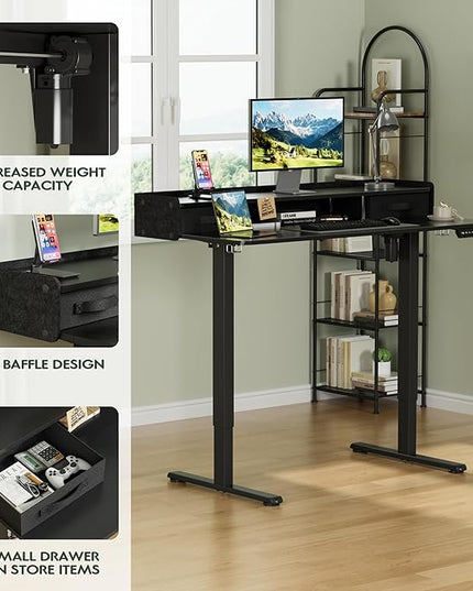 Homall Electric Standing Desk with 2 Drawers, Adjustable Height Computer Desk with Monitor Shelf Sit Stand Table with Splice Board Quick Install for Home Office (Black, 48 Inch)