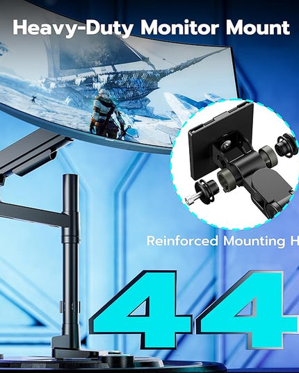 ARES WING Single Monitor Arm Desk Mount for 17-49 Inch Ultrawide Monitors, Heavy Duty Single Monitor Arm Holds 44 lbs, Full Motion Gas Spring Vertical Desk Mount, 75/100 VESA Mount, Black