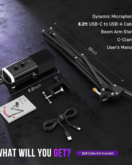 FIFINE XLR/USB Gaming Microphone Set, Dynamic PC Mic for Streaming Podcasting, Computer RGB Mic Kit with Boom Arm Stand, Mute Button, Headphones Jack, for Recording Vocal Voice-Over-AmpliGame AM8T