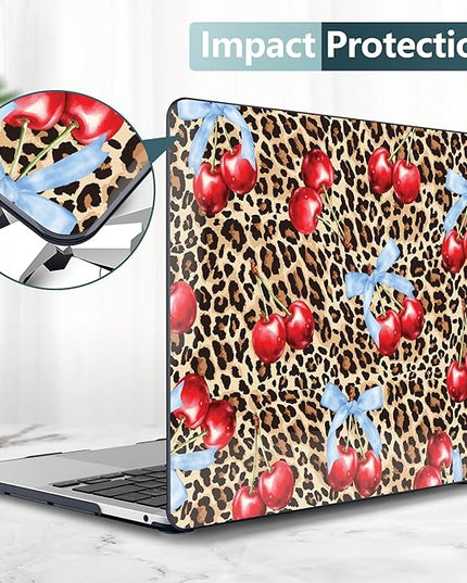 DONGKE Compatible with MacBook Pro 13 inch Case 2024 2023-2020 Release A2338 M2/M1 A2251 A2289 with Retina Display & Touch ID, Plastic Hard Shell & Keyboard Cover & Screen Film - Cherry & Leopard