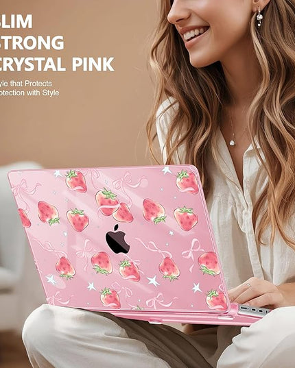 May Chen Case for MacBook Pro 14 inch, A2442 A2779 A2918 A2992 A3401 A3185 A3112 A3434, M1 M2 M3 M4 M5 (2021-2025 Release), Plastic Hard Shell Case with Keyboard Cover, Bow StrawberryBow Strawberry