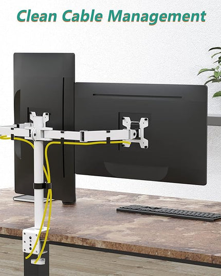 WALI Dual LCD Monitor Fully Adjustable Desk Mount Stand Fits 2 Screens up to 27 inch, 22 lbs. Weight Capacity per Arm (M002-W), White