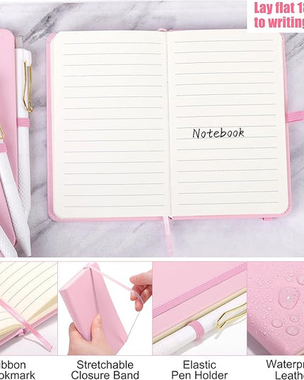 Aodaer 50 Sets Pocket Notebook Journal with Pens, 160 Pages, 3.5 x 5.5 Inch Mini Lined Journal Notebook A6 Leather Hardcover College Ruled Notepad with Pen Holder for School Office Gifts, Pink
