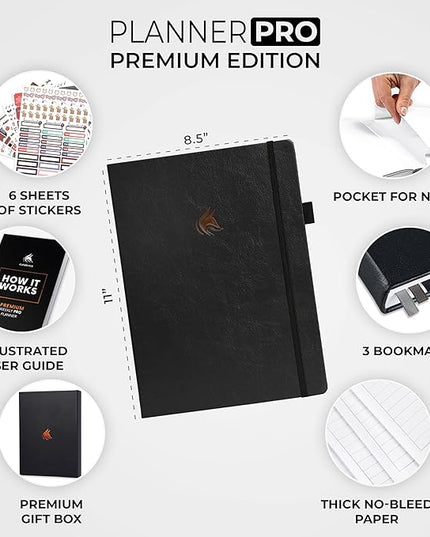 Clever Fox Planner Pro Premium – Luxurious Weekly & Monthly Planner with Budget Organizer for Productivity & Goals, Undated, A4 (Black)