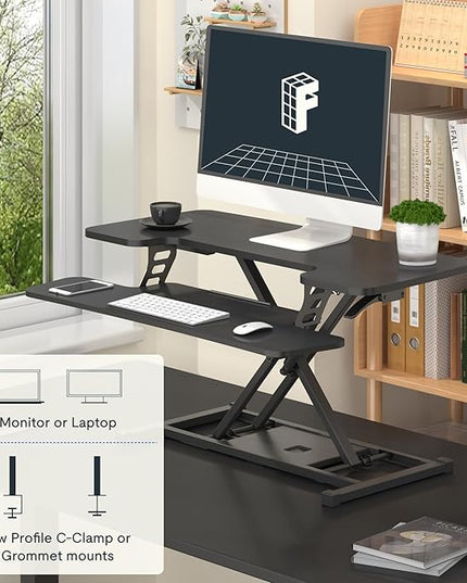 FLEXISPOT 36-inch Standing Desk Converter Height Adjustable Sit to Stand Up Workstation, Dual Monitor and Laptop Riser with Wide Keyboard Tray, Black