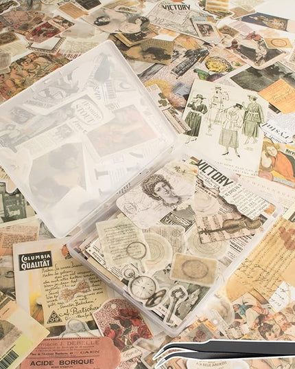 200Pcs Vintage Scrapbook Stickers, Aesthetic Junk Journal Stamping Supplies Kit, Scrapbooking Ephemera Washi Paper for Bullet Journaling Planners Diary Collage