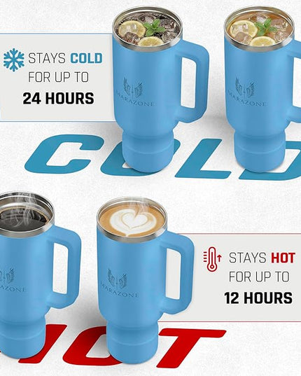 40 oz Insulated Tumbler with Handle and Straw – Stainless Steel Double Wall Vacuum Cup Fits Car Cup Holder, Hot Cold Travel Mug, BPA Free Reusable Water Bottle Gift for Women Men - Sky Blue
