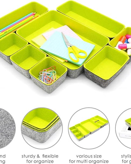 Welaxy desk drawer organizer tray dividers small felt storage bin sturdy but soft for office suppliers entryway catchall key holder makeup crafts pens decluttering 8-piece (Spring Green)