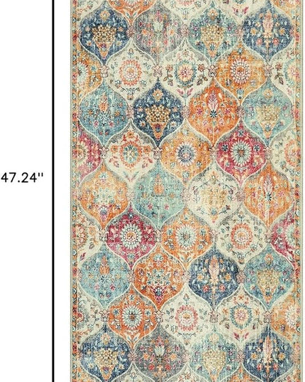 Lahome Kitchen Rugs Non Slip Washable Rugs for Entryway, 2x4 Rug Non-Slip Moroccan Trellis Ultra-Thin Indoor Door Mat Small Carpet for Bathroom Bedroom Entry, Cream/Multi