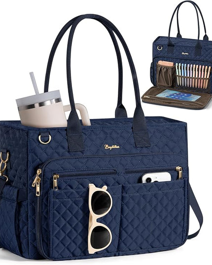 Teacher Bags for Women, 15.6 inch Laptop Work Tote Nurse Bible Bag Quilted Shoulder Handbag for Work, Daily, School, Travel