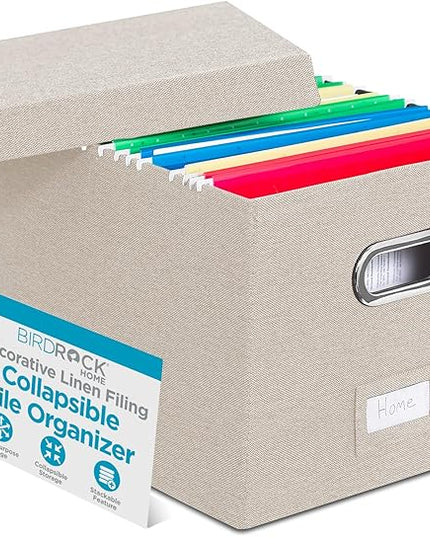 Internet's Best Collapsible File Storage Organizer Box with Lid - Decorative Linen Hanging Filing & Storage Office Box - Letter/Legal - Strong Durable - Toys Blankets Binders - Cream - 1 Pack