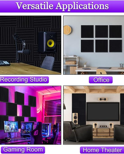 TroyStudio Thick Acoustic Foam Panels, 12 X 12 X 2 Inches 12 Pcs Wedge Sound Absorbing Foam, Dense Soundproof Padding Tile, Recording Studio Foam Absorber, Decorative 3D Wall Ceiling Panel