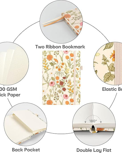 &And Per Se Dotted Journal Notebook, A5 Hardcover Bullet Dotted Journal, 160 Pages 100 gsm Thick Paper, 3 Sheets of Stickers Included - 5.7'' x 8'' (Wild Flowers)