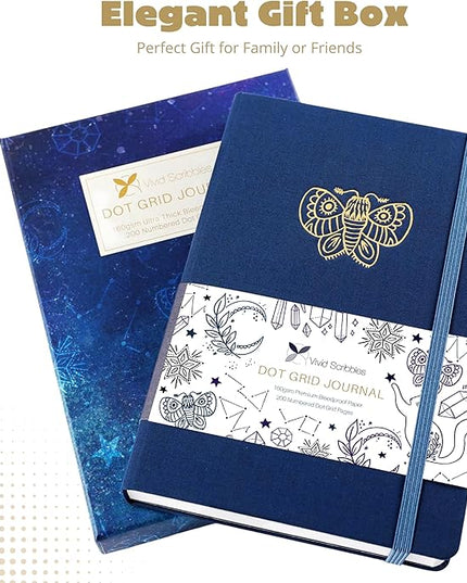 VIVID SCRIBBLES Dotted Journal – 160gsm Bleed Proof Thick White Paper – 200 Numbered Dot Grid Pages – 5.8 x 8.3 inch Bullet Dotted Notebook