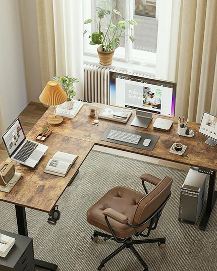 Agilestic L Shaped Standing Desk 63 x 55 inch Adjustable Height, Electric Corner Standing Desk, Sit Stand Computer Table with Splice Board, Rustic Brown