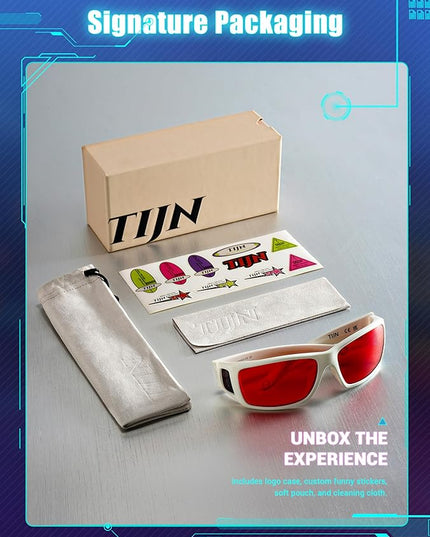 TIJN Sonia Sleep Glasses for Blue & Green Light Blocking,Red Lens with Dual AR Coating,Wraparound Frame for Gaming Screen