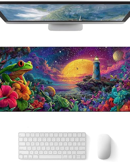 Large Mouse Pad Gaming Mousepad 31.5 x 11.8 Inch Keyboard Desktop Mat Diatomite XL Mouse Pad for Home and Office Desk Accessories with Fantasy Cosmic Frog Lighthouse Artwork Diatomite