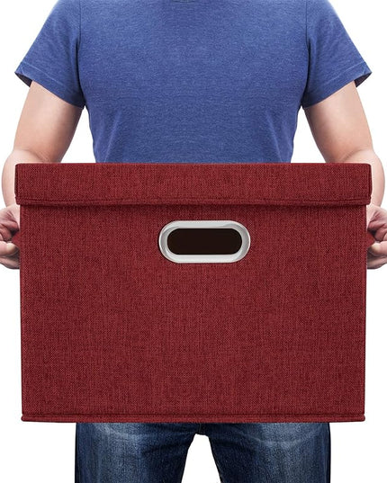 TYEERS Collapsible Storage Bins With Lids, Large Fabric Storage Boxes - 2 Pack - Red Wine