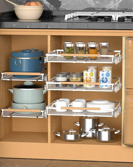 KIKIBRO Pull Out Drawer Cabinet Organizer, Expandable Slide Out Storage Shelves - Heavy Duty, Durable and Smooth Slide-Out, 17" x 28" Wide x 22.5" Deep, 1 Pack