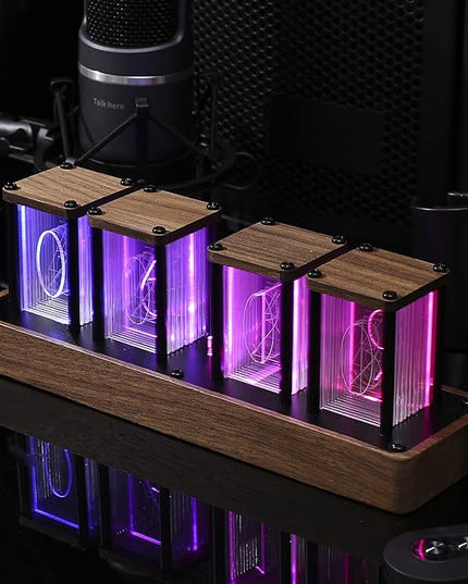 ClocTeck Nixie Tube Clock Walnut Digital Clock, Support Wi-Fi Time SYNC, Alarm & Timer, 12/24H Display, A Retro Gift for Friends
