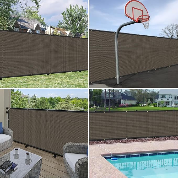 Windscreen4less Privacy Fence Screen Heavy Duty Windscreen Fencing Mesh Fabric Shade Net Cover with Brass Grommtes for Outdoor Wall Garden Yard Pool Deck, 6'x181' Brown