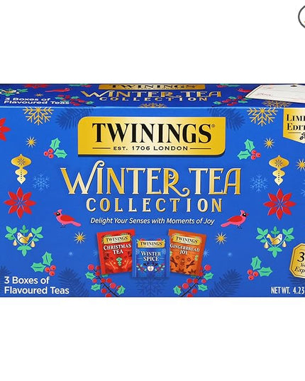 Twinings Winter Tea Collection, Limited Edition Holiday Gift Box, 20 Count (Pack of 3), Includes Christmas Tea, Winter Spice, and Gingerbread Joy, Enjoy Hot or Iced, 60 Teabags