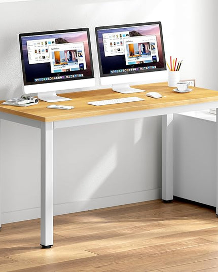 DlandHome Large Computer Desk, Composite Wood Board, Decent and Steady Home Office Desk/Workstation/Table 54.3inch Teak White