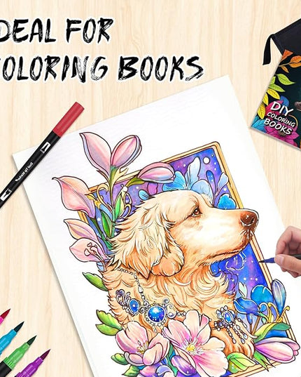 Dual Markers Brush Pens for Adult Coloring Books, 72 Colors Art Marker Set with Fine & Brush Tip Pen for Bullet Journaling, Coloring, Drawing, Hand Lettering, Calligraphy, Art Supplies