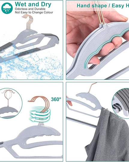 50-Pack Slim S-Shaped Plastic Hangers with Non-Slip Grips – Space-Saving Gray Hangers for Delicate Necklines, Fits Shirts, Dresses & Coats in Closet/Dorm Organizers