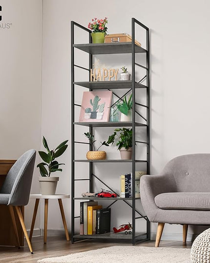 CAPHAUS 6 Tier Bookshelf, 24 Inch Width Free Standing Shelf, Bookcase Shelf Storage Organizer, Industrial Book Shelves for Home Office, Living Room, Kitchen, Dark Grey Vintage Shelves & Metal Frame