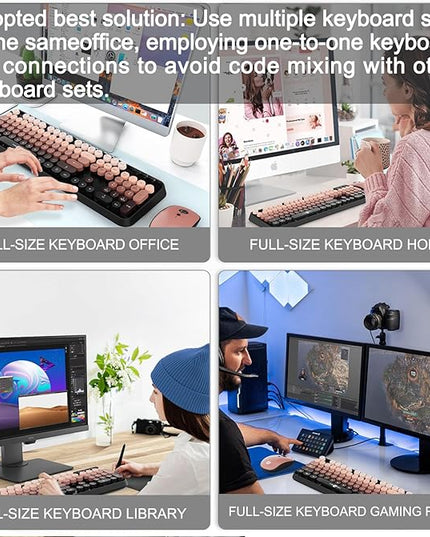 FOPETT Wireless Keyboard and Mouse Combo - 2.4G Full-Sized Cute Colorful Mouse and Keyboard with 104 Round Keys Retro Typewriter Keyboard for Laptop/Windows/PC - Pink Gradient
