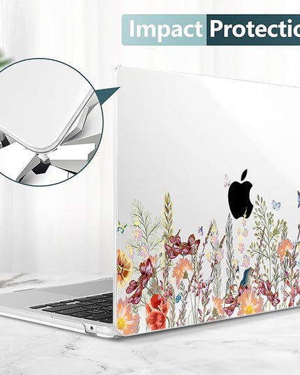 DONGKE for M4 MacBook Air 13.6 Inch Case 2025 2024 2023 2022 Model A3240 A3113 A2681 M3 M2 Chip, Plastic Hard Shell Case Cover with Touch ID for MacBook Air 13 Inch M4 - Floral Illustration